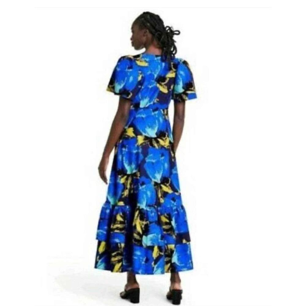 Christopher John Rogers x Target Floral Tiered Puff Sleeve Dress Blue Size 12 - Picture 4 of 12
